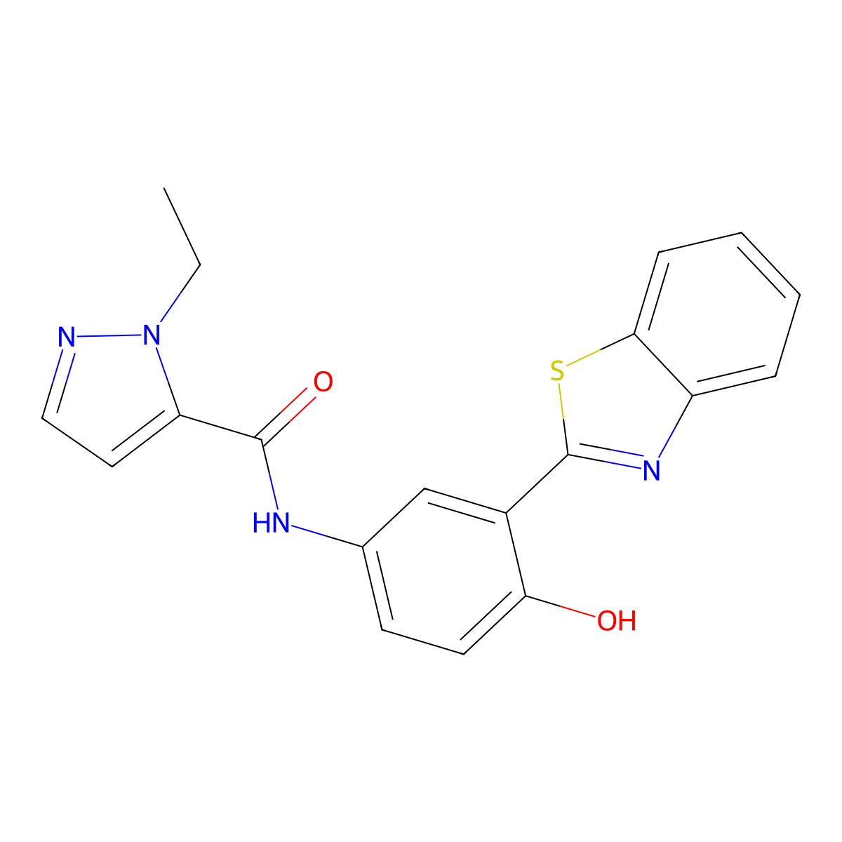 N-(3-(benzo[d]thiazol-2-yl)-4-hydroxyphenyl)-1-ethyl-1H-pyrazole-5-carboxamide molecular structure, CAS 1169992-97-5