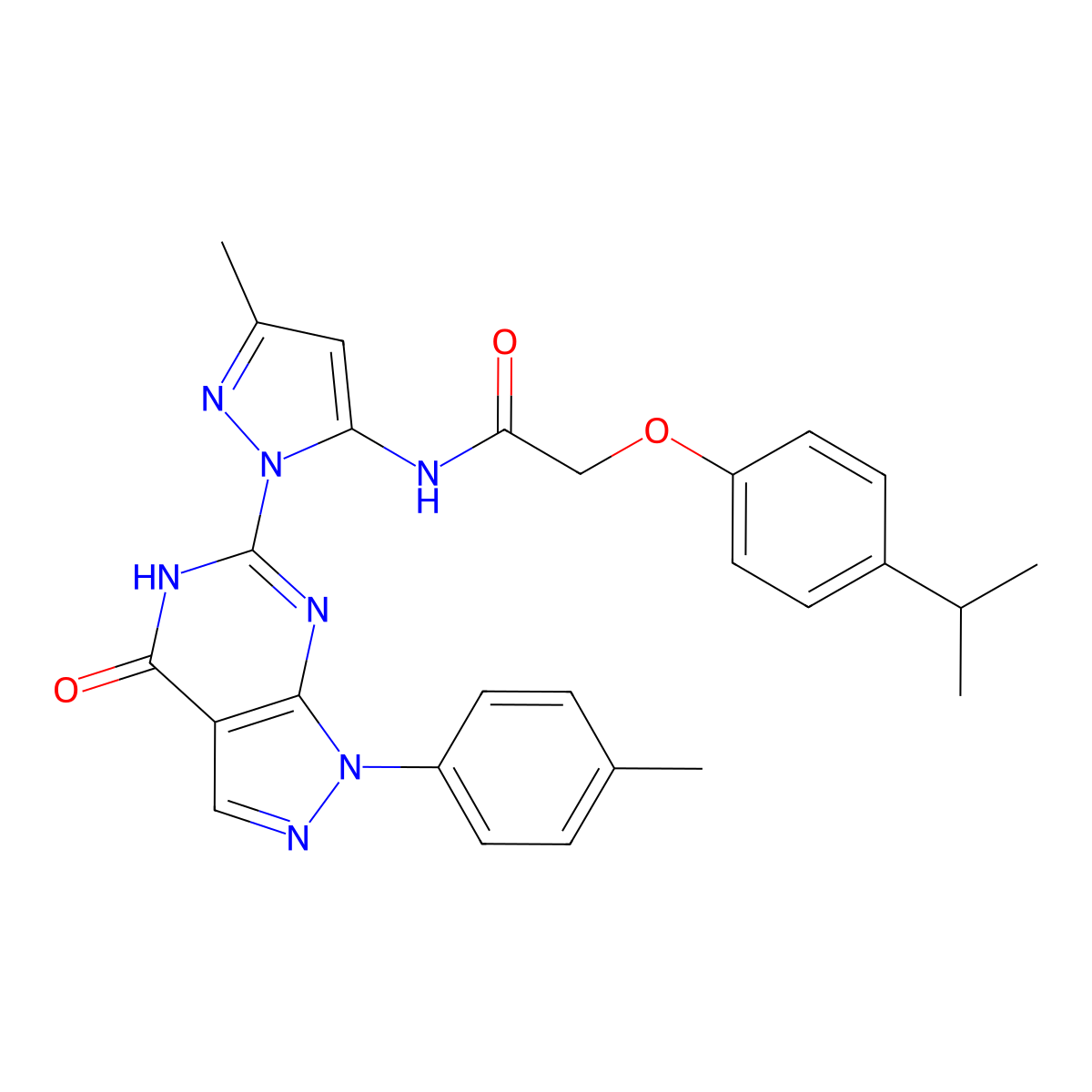 2-(4-isopropylphenoxy)-N-(3-methyl-1-(4-oxo-1-(p-tolyl)-4,5-dihydro-1H-pyrazolo[3,4-d]pyrimidin-6-yl)-1H-pyrazol-5-yl)acetamide molecular structure, CAS 1169993-95-6