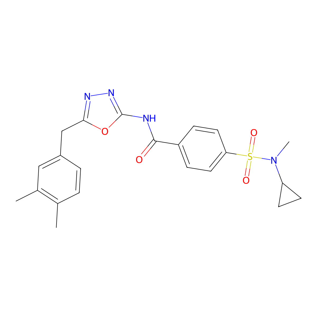 4-(N-cyclopropyl-N-methylsulfamoyl)-N-(5-(3,4-dimethylbenzyl)-1,3,4-oxadiazol-2-yl)benzamide molecular structure, CAS 1169996-24-0