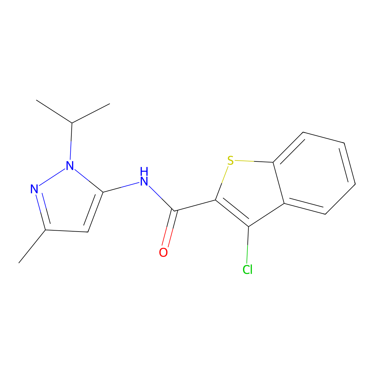 3-chloro-N-(1-isopropyl-3-methyl-1H-pyrazol-5-yl)benzo[b]thiophene-2-carboxamide molecular structure, CAS 1169997-40-3