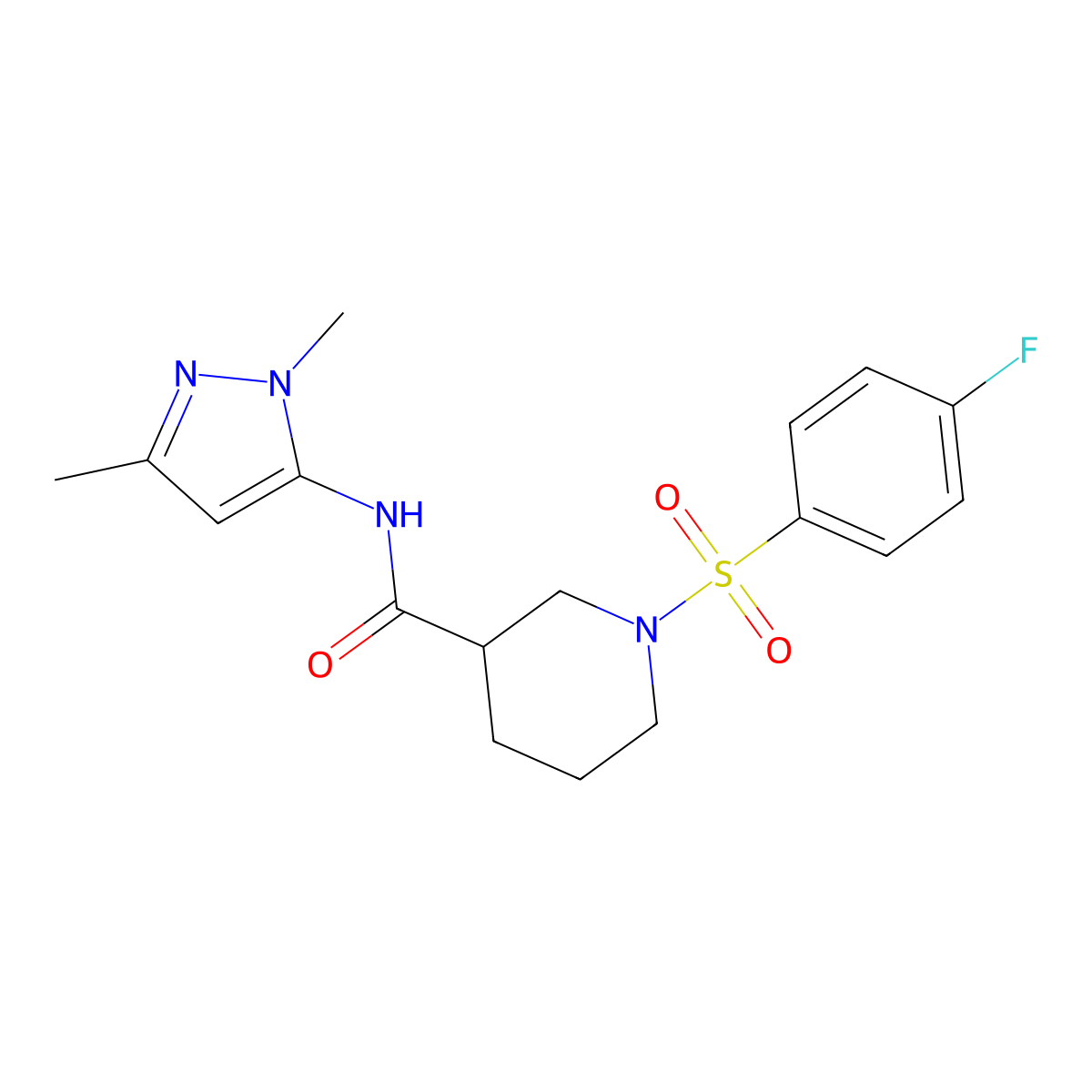 N-(1,3-dimethyl-1H-pyrazol-5-yl)-1-((4-fluorophenyl)sulfonyl)piperidine-3-carboxamide molecular structure, CAS 1169999-12-5
