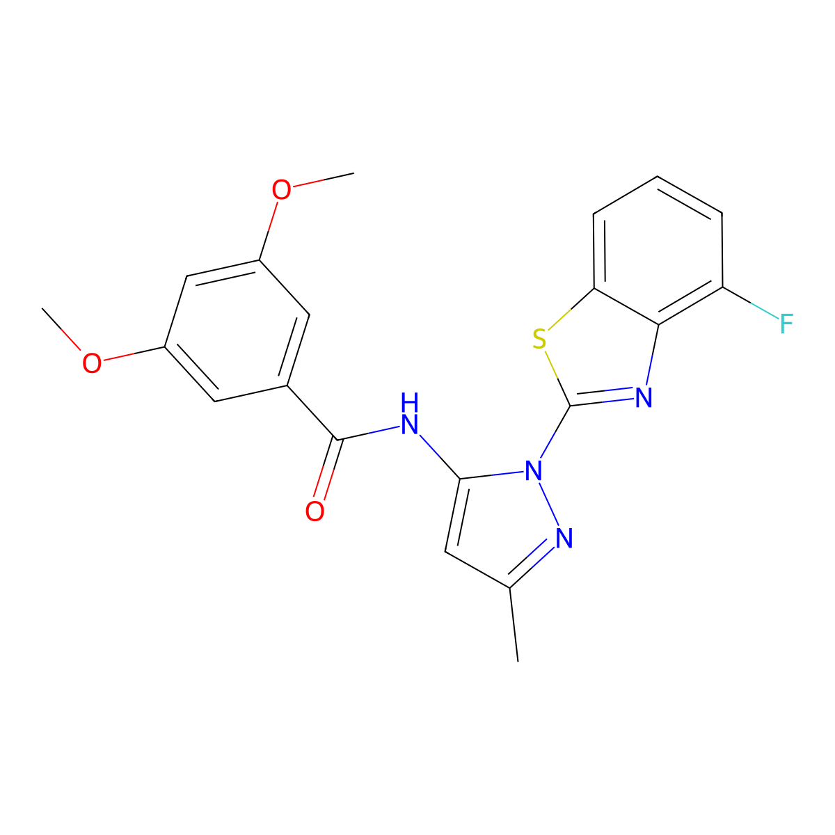 N-[1-(4-fluoro-1,3-benzothiazol-2-yl)-3-methyl-1H-pyrazol-5-yl]-3,5-dimethoxybenzamide molecular structure, CAS 1169999-13-6