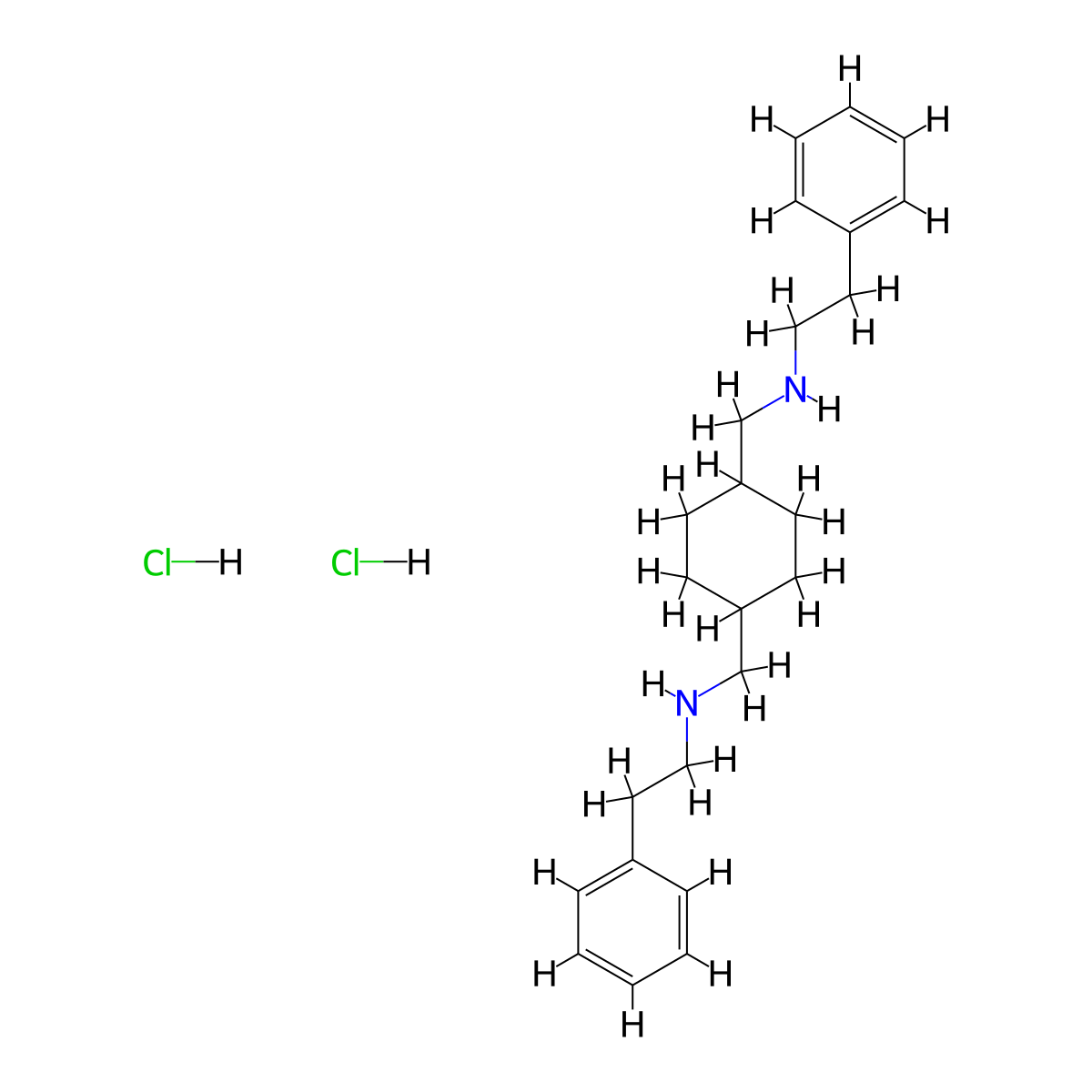 1,4-Cyclohexanebis(methylamine), N,N'-bis(phenethyl)-, dihydrochloride molecular structure, CAS 1170-82-7