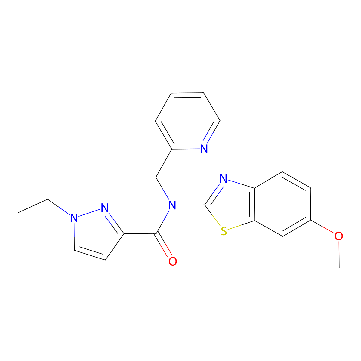 1-ethyl-N-(6-methoxybenzo[d]thiazol-2-yl)-N-(pyridin-2-ylmethyl)-1H-pyrazole-3-carboxamide molecular structure, CAS 1170000-27-7
