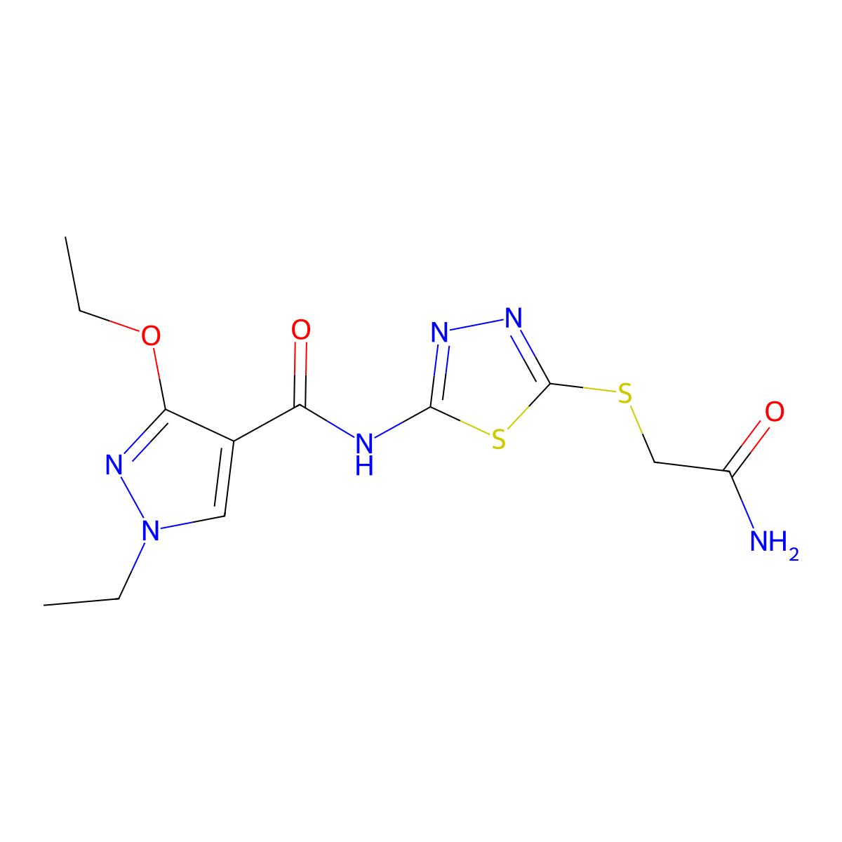 N-(5-((2-amino-2-oxoethyl)thio)-1,3,4-thiadiazol-2-yl)-3-ethoxy-1-ethyl-1H-pyrazole-4-carboxamide molecular structure, CAS 1170000-85-7