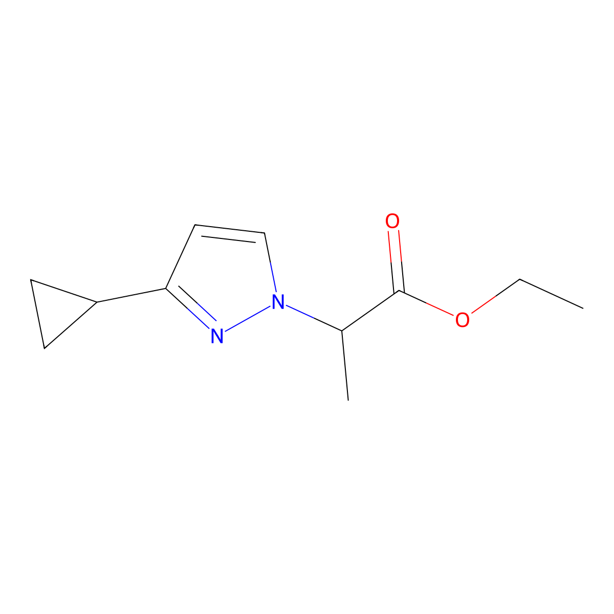 ethyl 2-(3-cyclopropyl-1H-pyrazol-1-yl)propanoate molecular structure, CAS 1170001-09-8