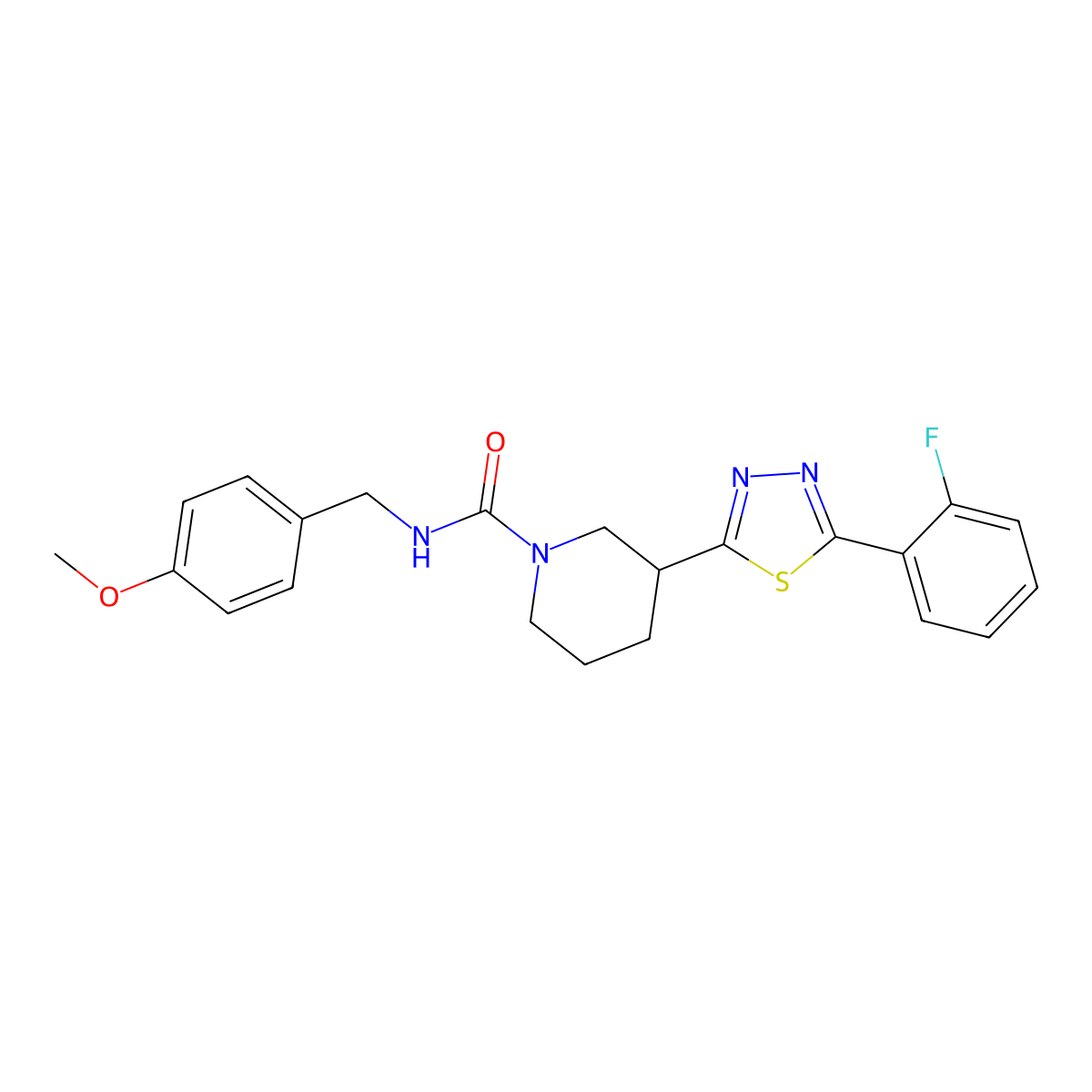3-(5-(2-fluorophenyl)-1,3,4-thiadiazol-2-yl)-N-(4-methoxybenzyl)piperidine-1-carboxamide molecular structure, CAS 1170001-29-2