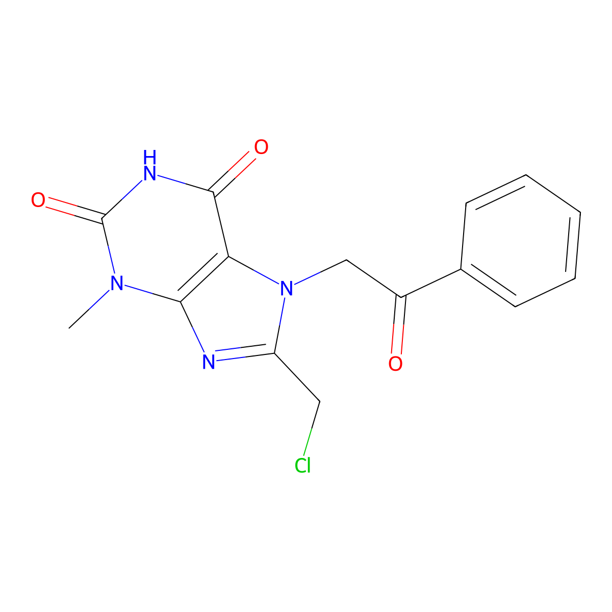 8-(chloromethyl)-3-methyl-7-(2-oxo-2-phenylethyl)-1H-purine-2,6(3H,7H)-dione molecular structure, CAS 1170005-16-9