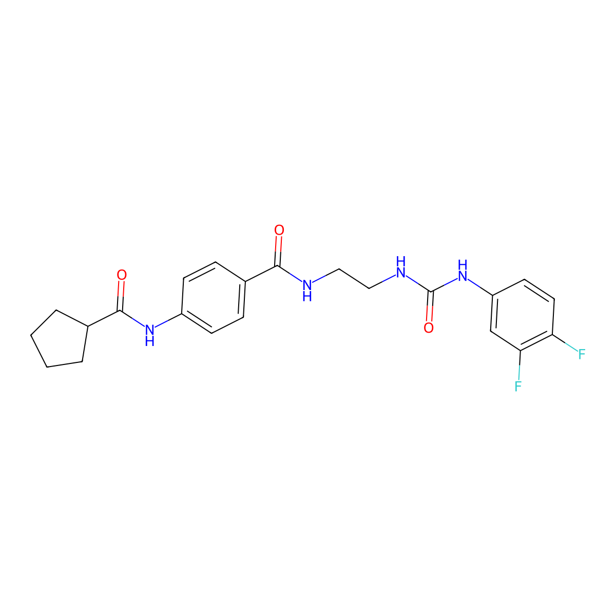 4-(cyclopentanecarboxamido)-N-(2-(3-(3,4-difluorophenyl)ureido)ethyl)benzamide molecular structure, CAS 1170005-99-8