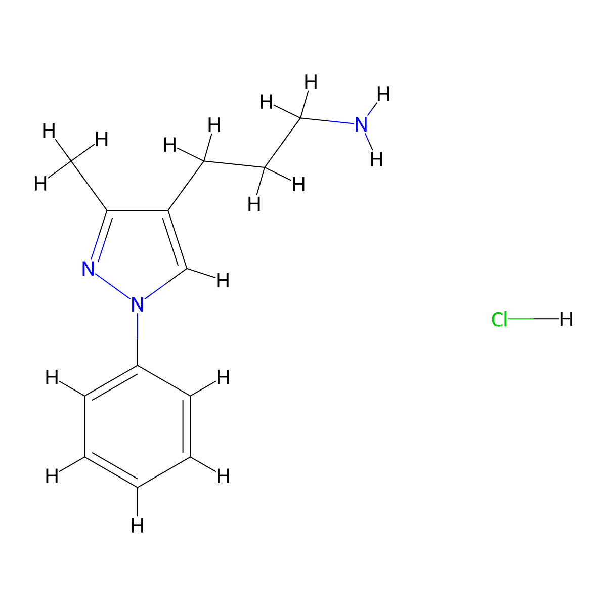 3-(3-methyl-1-phenyl-1H-pyrazol-4-yl)propan-1-amine hydrochloride molecular structure, CAS 1170012-00-6