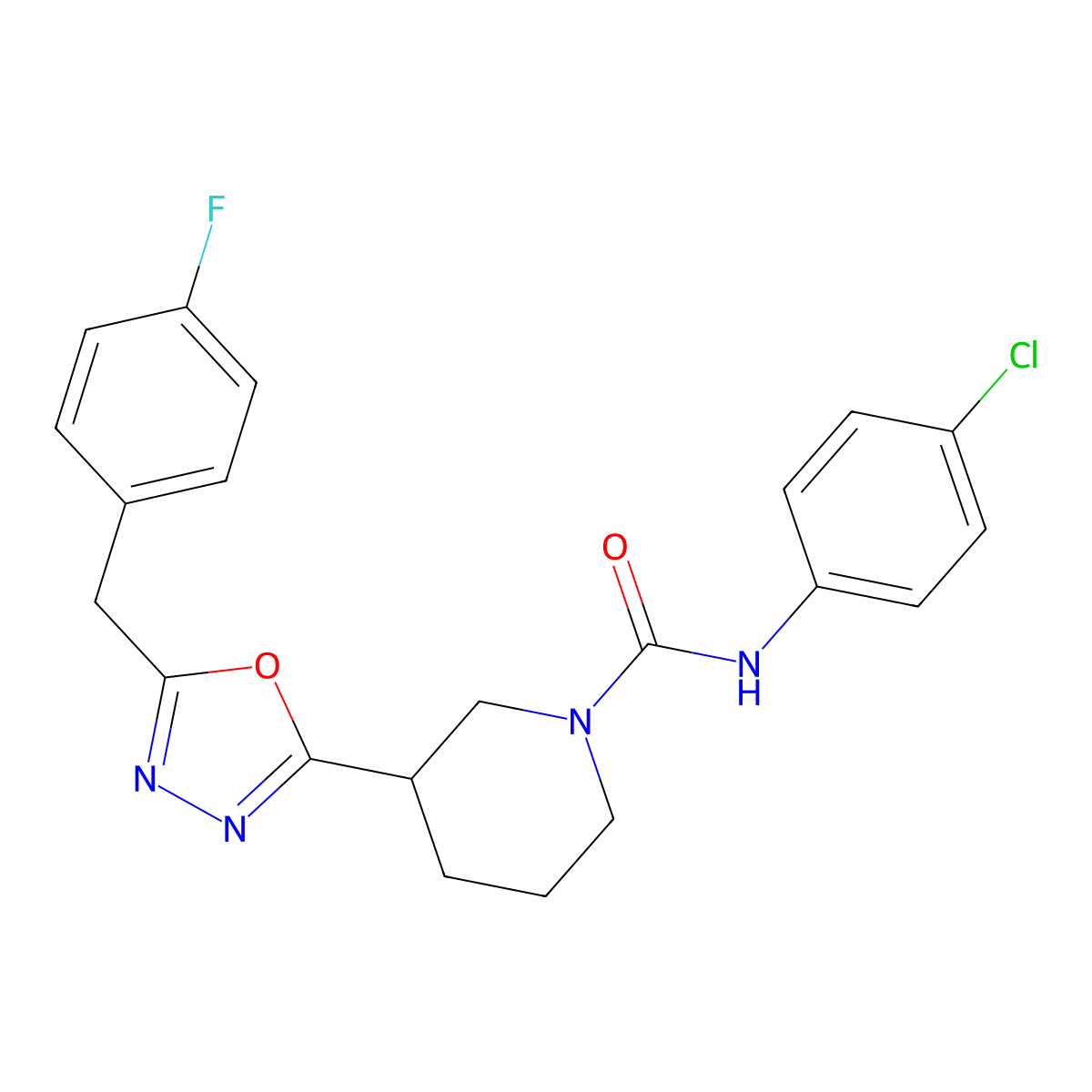 N-(4-chlorophenyl)-3-(5-(4-fluorobenzyl)-1,3,4-oxadiazol-2-yl)piperidine-1-carboxamide molecular structure, CAS 1170012-35-7