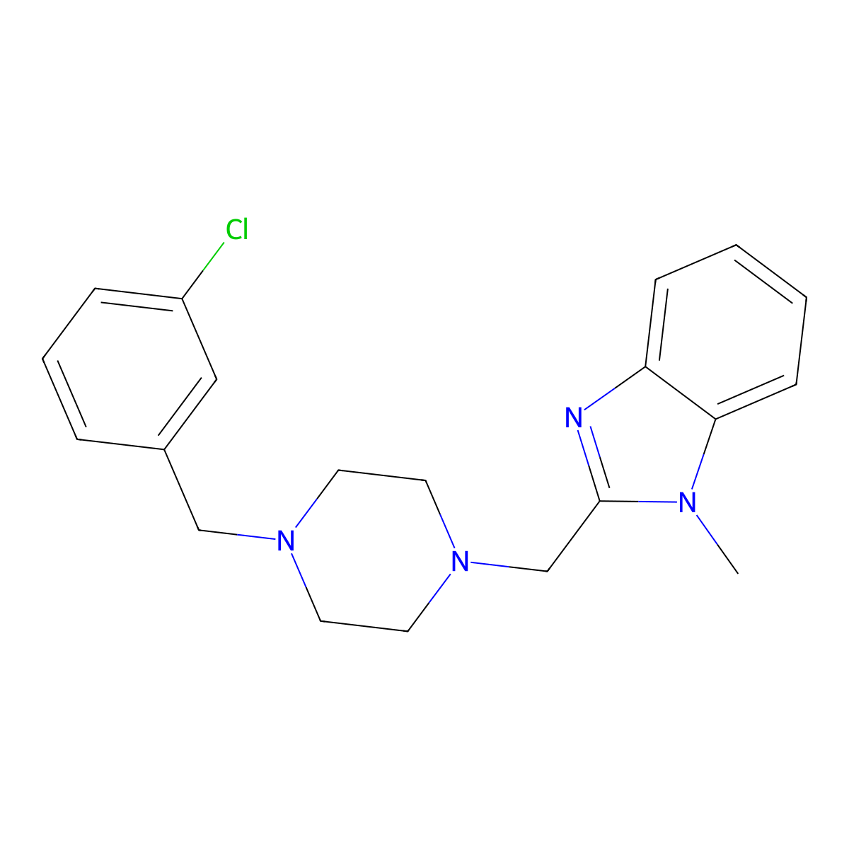 2-((4-(3-chlorobenzyl)piperazin-1-yl)methyl)-1-methyl-1H-benzo[d]imidazole molecular structure, CAS 1170014-00-2