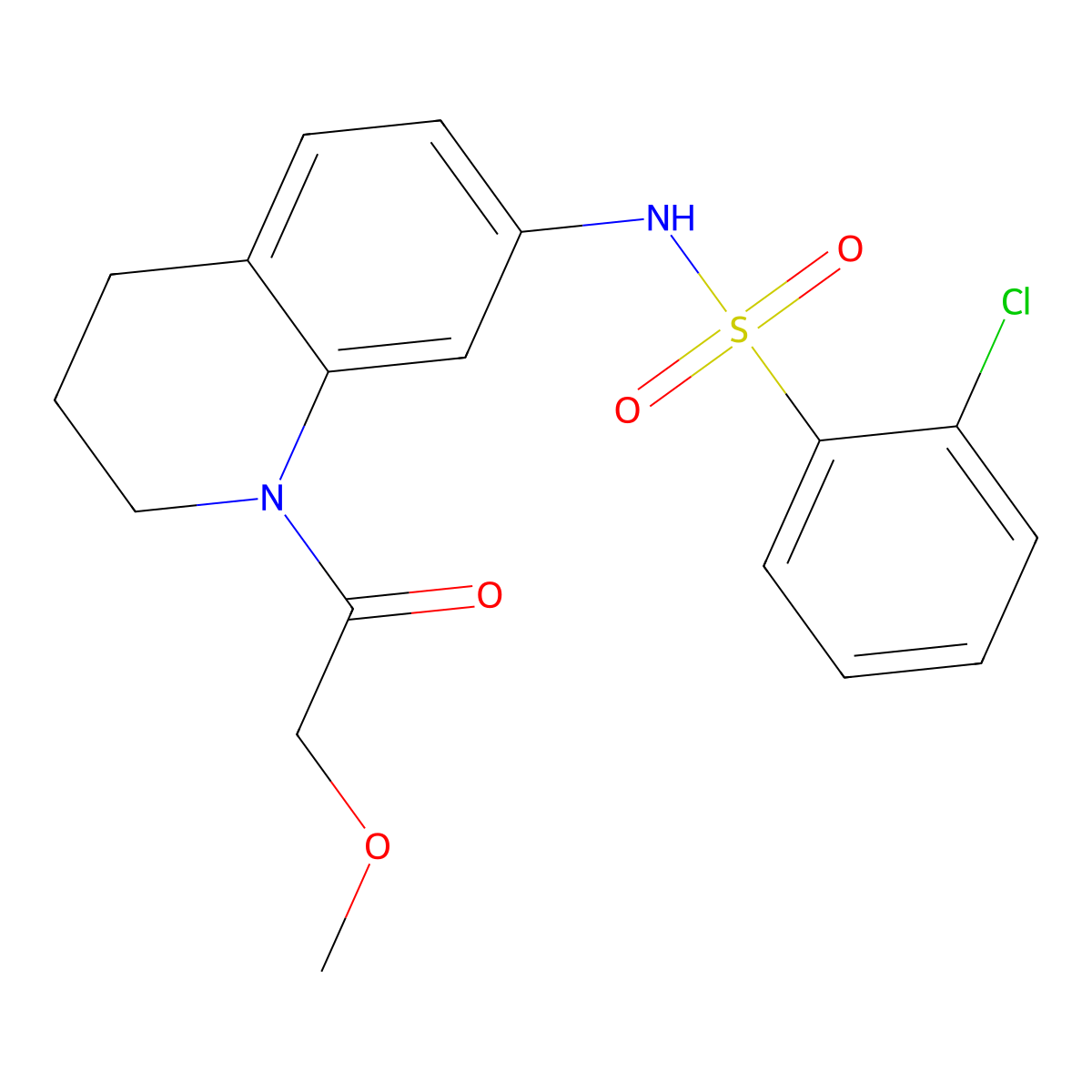 2-chloro-N-(1-(2-methoxyacetyl)-1,2,3,4-tetrahydroquinolin-7-yl)benzenesulfonamide molecular structure, CAS 1170014-50-2