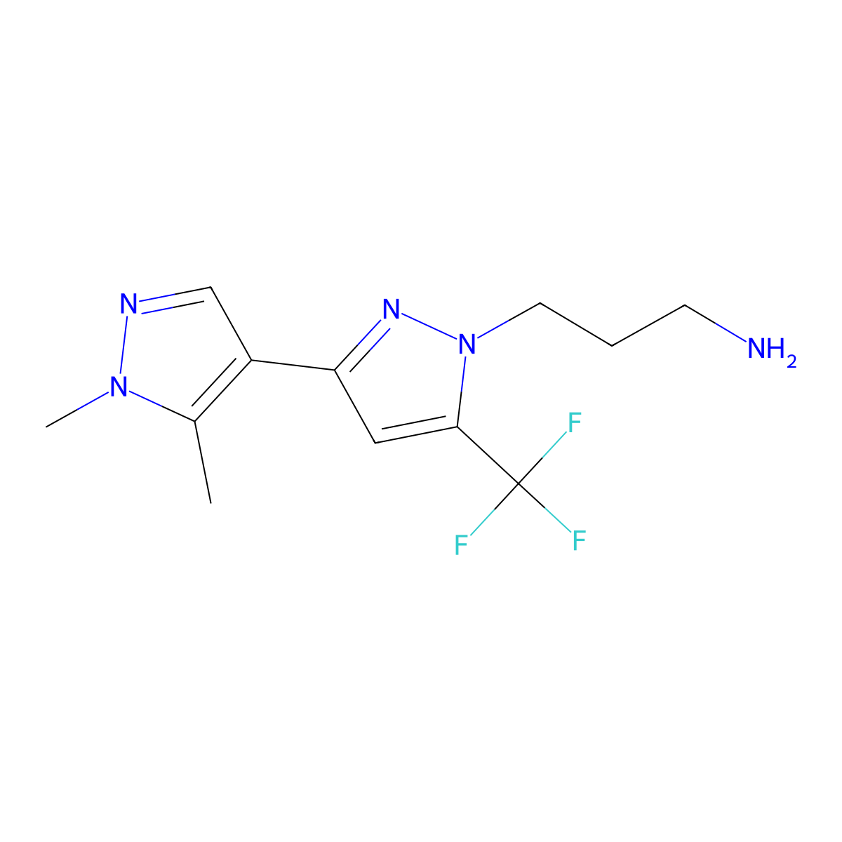 {3-[1',5'-dimethyl-5-(trifluoromethyl)-1H,1'H-3,4'-bipyrazol-1-yl]propyl}amine molecular structure, CAS 1170015-08-3