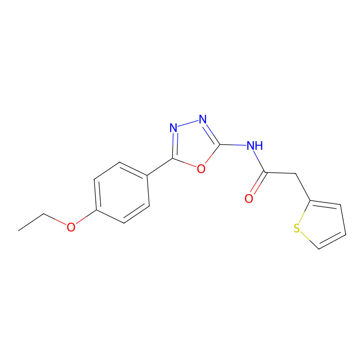 N-(5-(4-ethoxyphenyl)-1,3,4-oxadiazol-2-yl)-2-(thiophen-2-yl)acetamide molecular structure, CAS 1170015-98-1