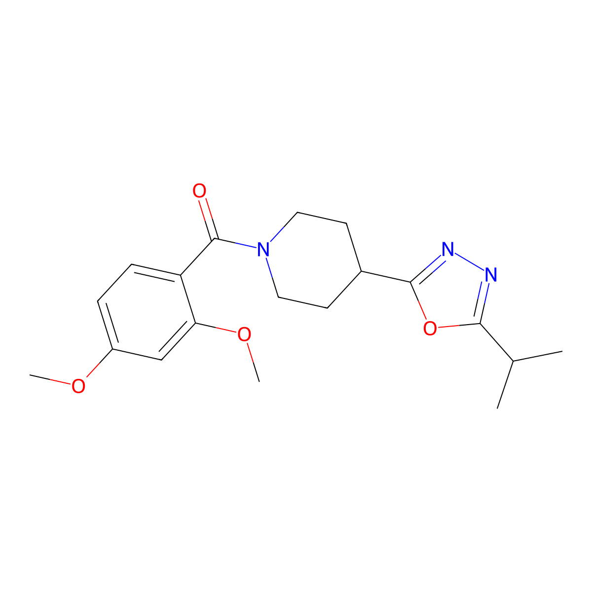 (2,4-Dimethoxyphenyl)(4-(5-isopropyl-1,3,4-oxadiazol-2-yl)piperidin-1-yl)methanone molecular structure, CAS 1170016-46-2