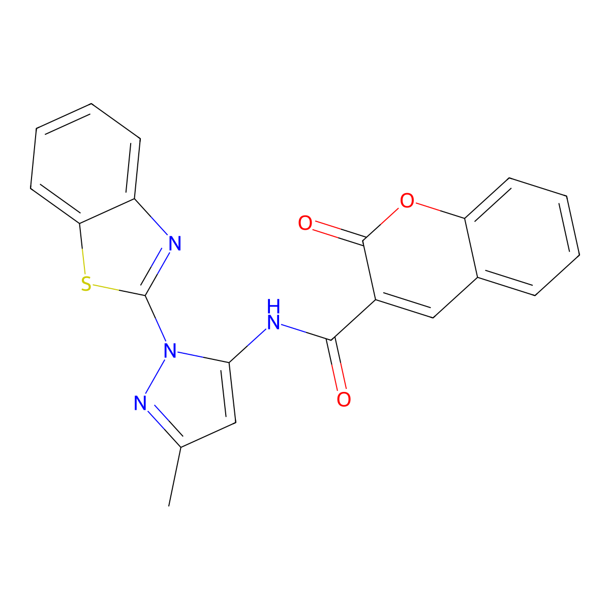 N-(1-(benzo[d]thiazol-2-yl)-3-methyl-1H-pyrazol-5-yl)-2-oxo-2H-chromene-3-carboxamide molecular structure, CAS 1170016-73-5