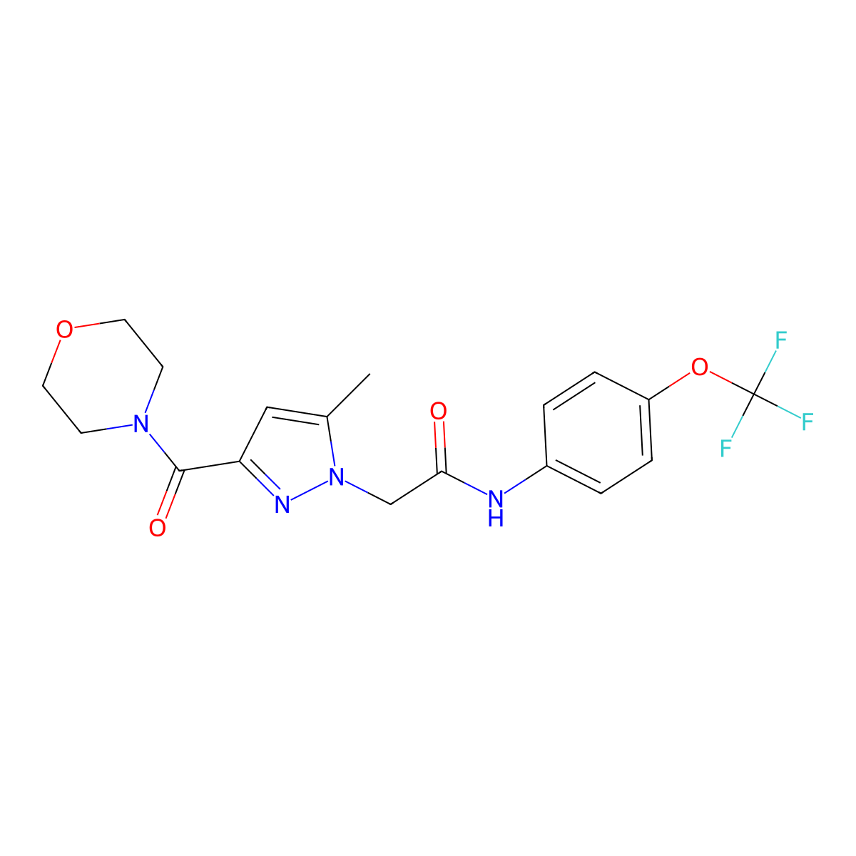 2-(5-methyl-3-(morpholine-4-carbonyl)-1H-pyrazol-1-yl)-N-(4-(trifluoromethoxy)phenyl)acetamide molecular structure, CAS 1170017-26-1