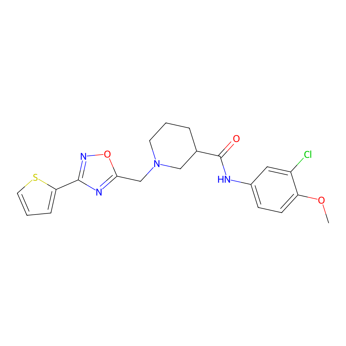 N-(3-chloro-4-methoxyphenyl)-1-((3-(thiophen-2-yl)-1,2,4-oxadiazol-5-yl)methyl)piperidine-3-carboxamide molecular structure, CAS 1170018-01-5