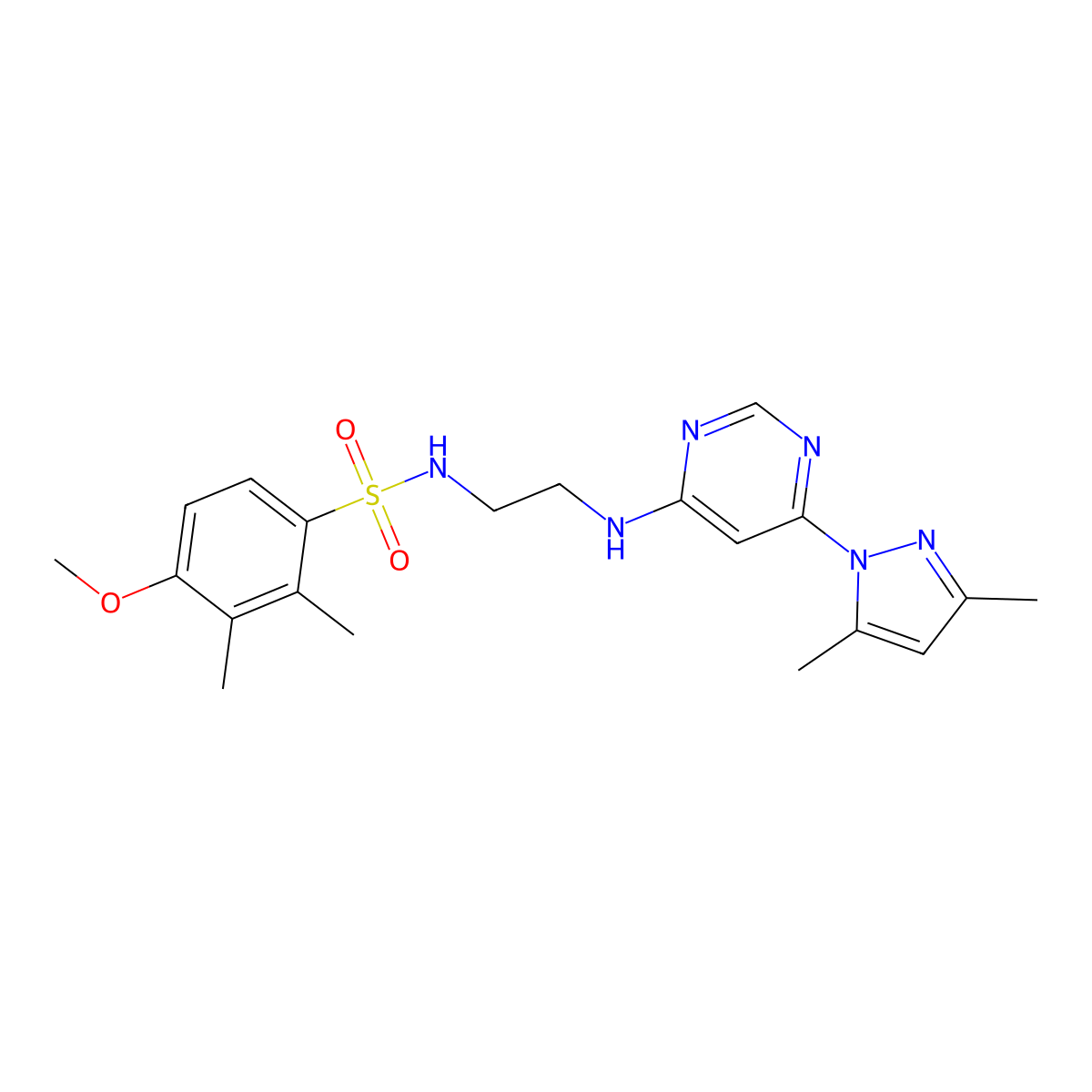 N-(2-((6-(3,5-dimethyl-1H-pyrazol-1-yl)pyrimidin-4-yl)amino)ethyl)-4-methoxy-2,3-dimethylbenzenesulfonamide molecular structure, CAS 1170019-55-2