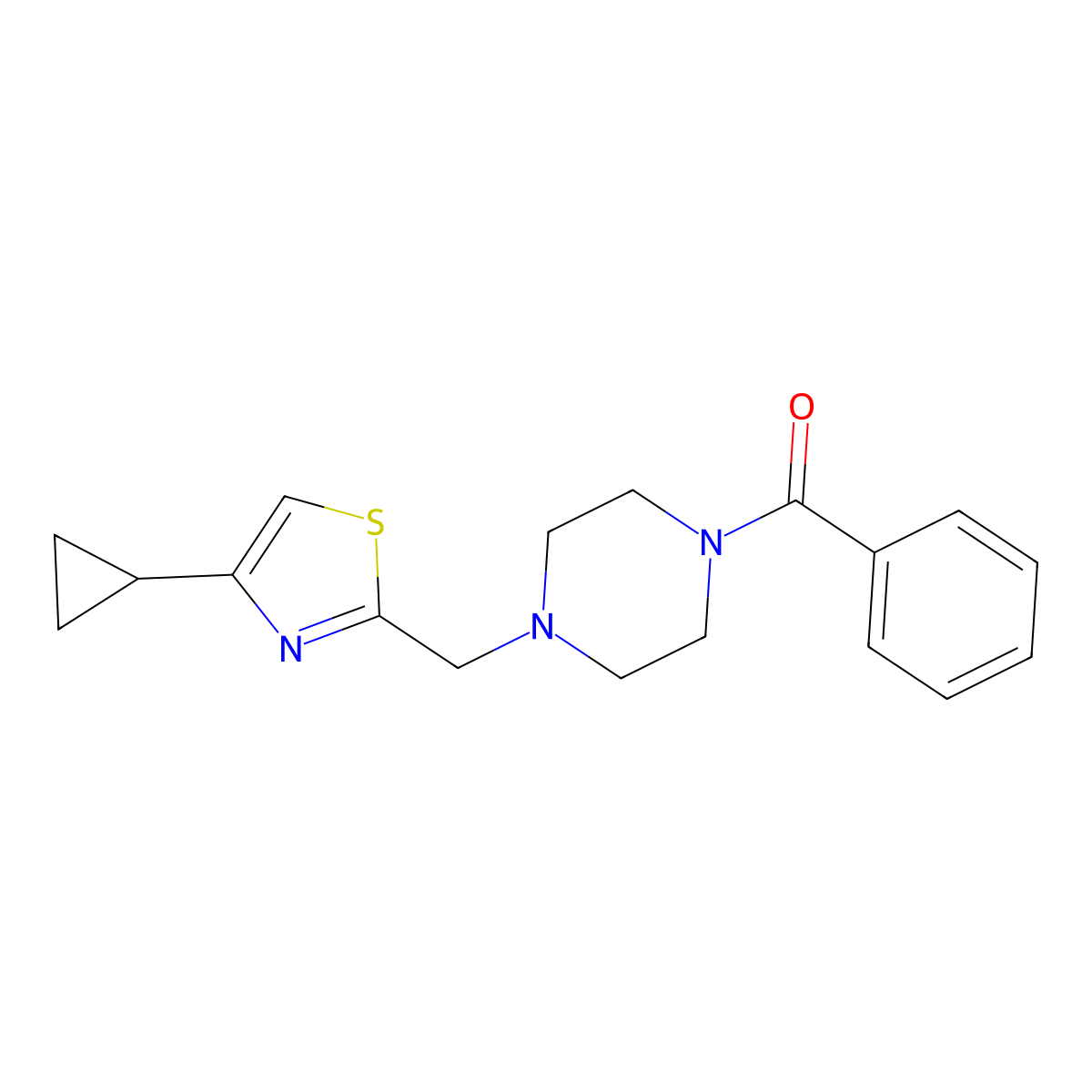 (4-((4-Cyclopropylthiazol-2-yl)methyl)piperazin-1-yl)(phenyl)methanone molecular structure, CAS 1170019-68-7