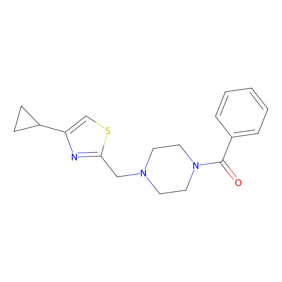 (4-((4-Cyclopropylthiazol-2-yl)methyl)piperazin-1-yl)(phenyl)methanone molecular structure, CAS 1170019-68-7