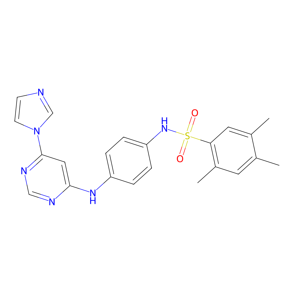 N-(4-((6-(1H-imidazol-1-yl)pyrimidin-4-yl)amino)phenyl)-2,4,5-trimethylbenzenesulfonamide molecular structure, CAS 1170019-85-8