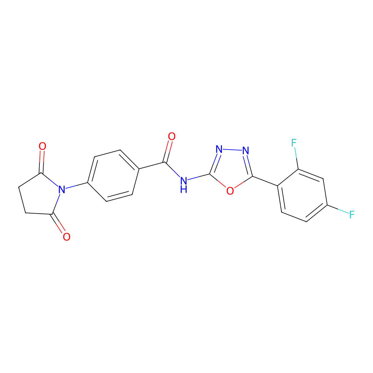 N-[5-(2,4-difluorophenyl)-1,3,4-oxadiazol-2-yl]-4-(2,5-dioxopyrrolidin-1-yl)benzamide molecular structure, CAS 1170020-32-2