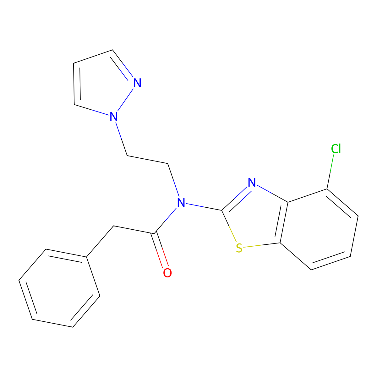 N-(2-(1H-pyrazol-1-yl)ethyl)-N-(4-chlorobenzo[d]thiazol-2-yl)-2-phenylacetamide molecular structure, CAS 1170021-10-9