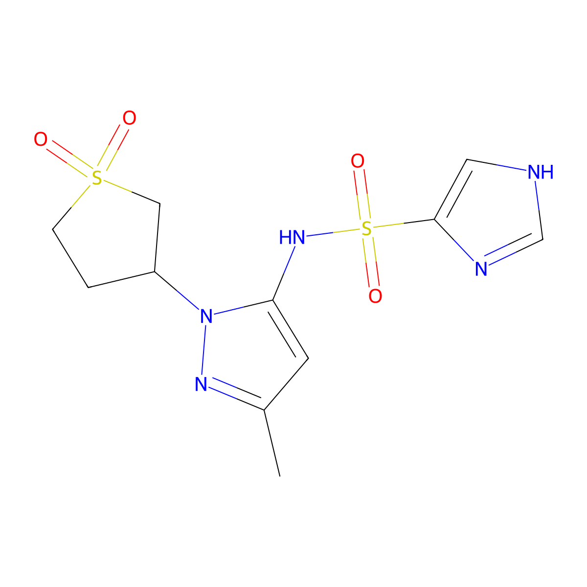 N-(1-(1,1-dioxidotetrahydrothiophen-3-yl)-3-methyl-1H-pyrazol-5-yl)-1H-imidazole-4-sulfonamide molecular structure, CAS 1170022-74-8