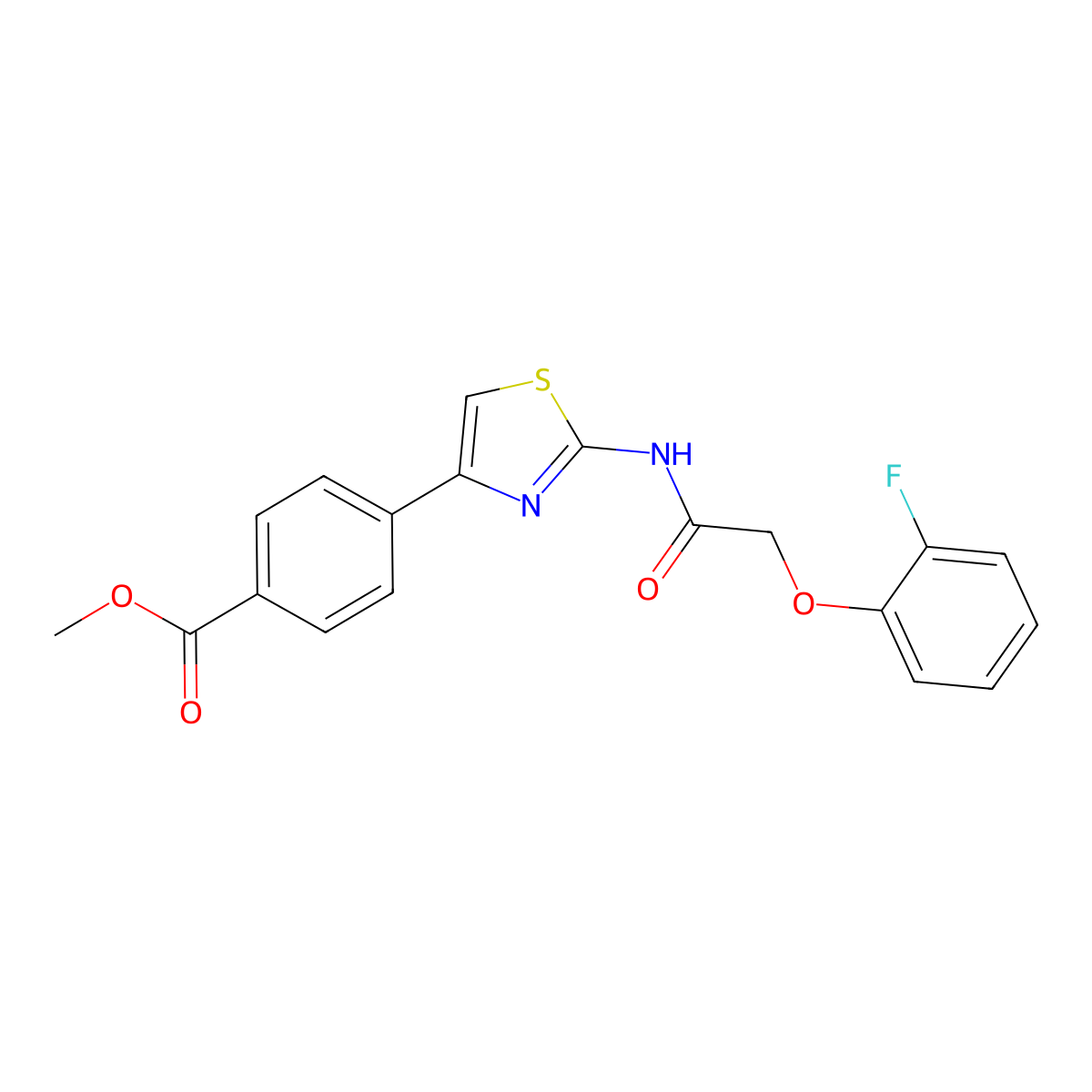 Methyl 4-(2-(2-(2-fluorophenoxy)acetamido)thiazol-4-yl)benzoate molecular structure, CAS 1170022-88-4