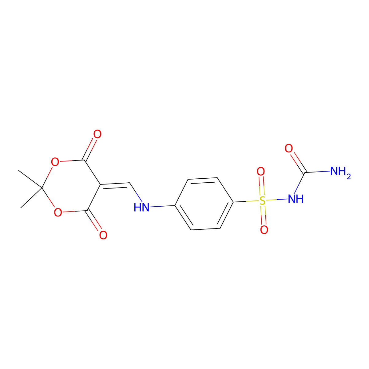 N-carbamoyl-4-(((2,2-dimethyl-4,6-dioxo-1,3-dioxan-5-ylidene)methyl)amino)benzenesulfonamide molecular structure, CAS 1170023-78-5
