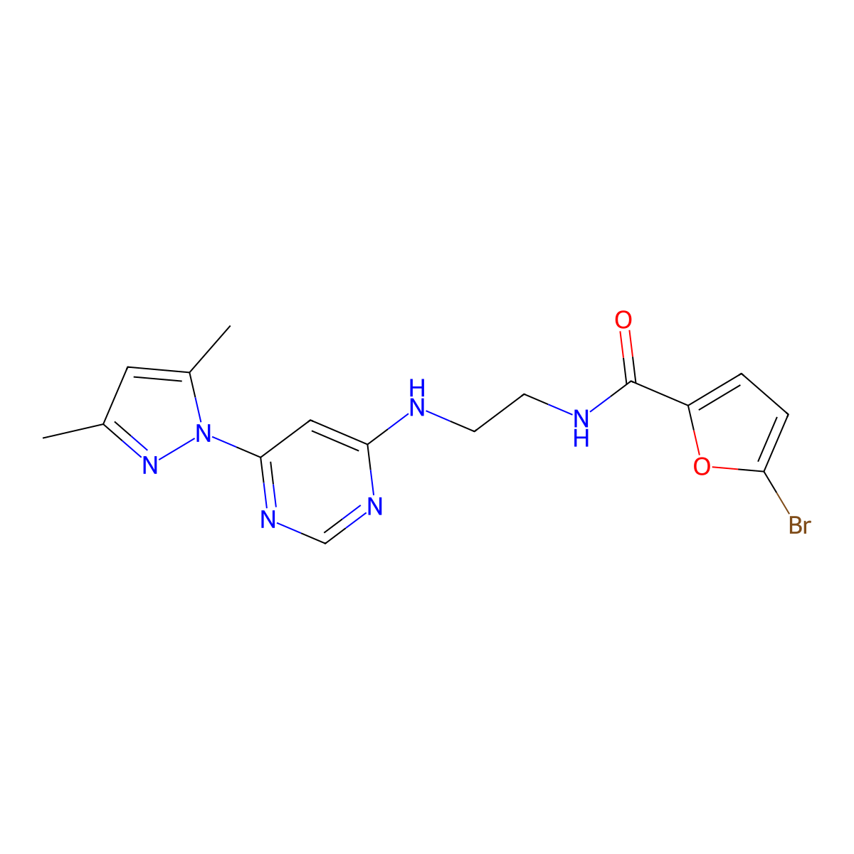 5-bromo-N-(2-((6-(3,5-dimethyl-1H-pyrazol-1-yl)pyrimidin-4-yl)amino)ethyl)furan-2-carboxamide molecular structure, CAS 1170024-26-6