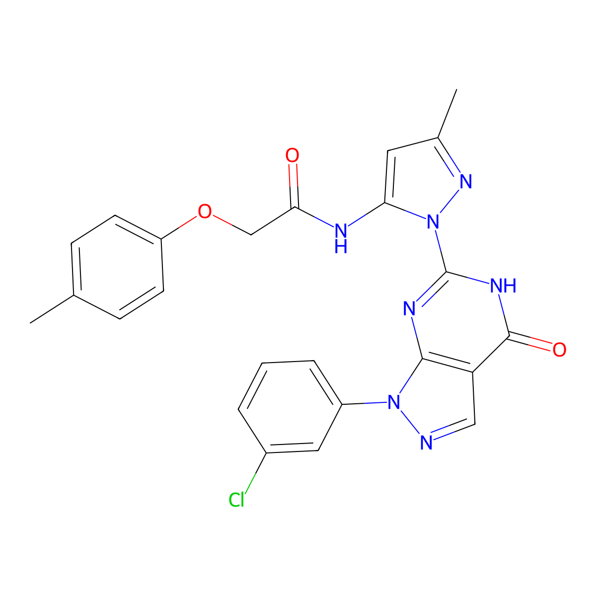N-(1-(1-(3-chlorophenyl)-4-oxo-4,5-dihydro-1H-pyrazolo[3,4-d]pyrimidin-6-yl)-3-methyl-1H-pyrazol-5-yl)-2-(p-tolyloxy)acetamide molecular structure, CAS 1170026-18-2