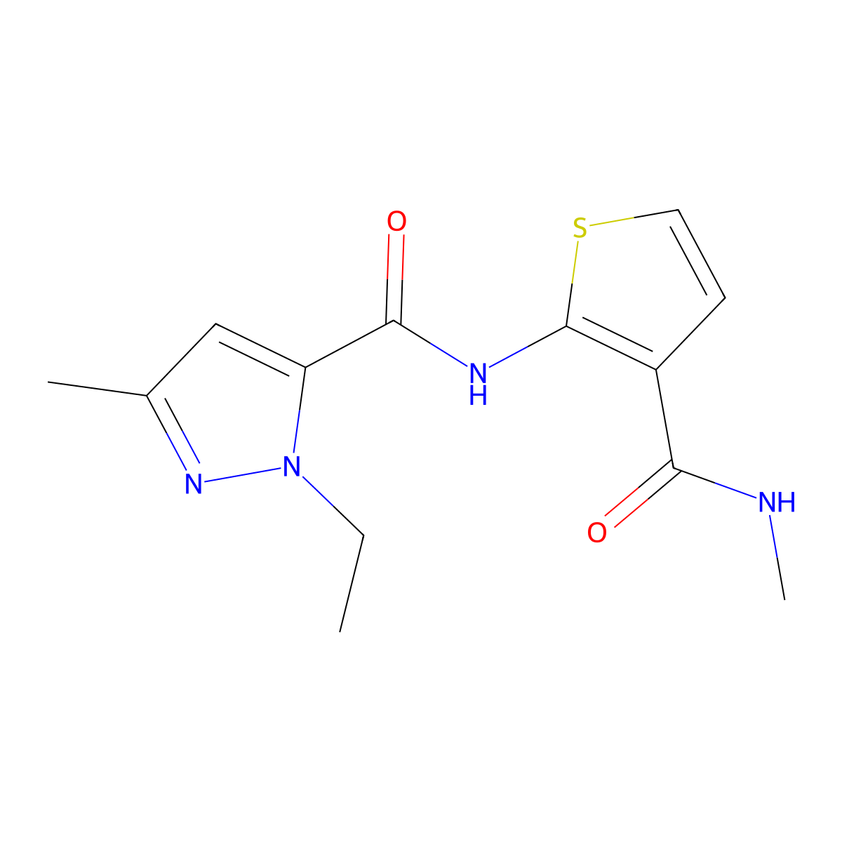 1-ethyl-3-methyl-N-[3-(methylcarbamoyl)thiophen-2-yl]-1H-pyrazole-5-carboxamide molecular structure, CAS 1170028-75-7
