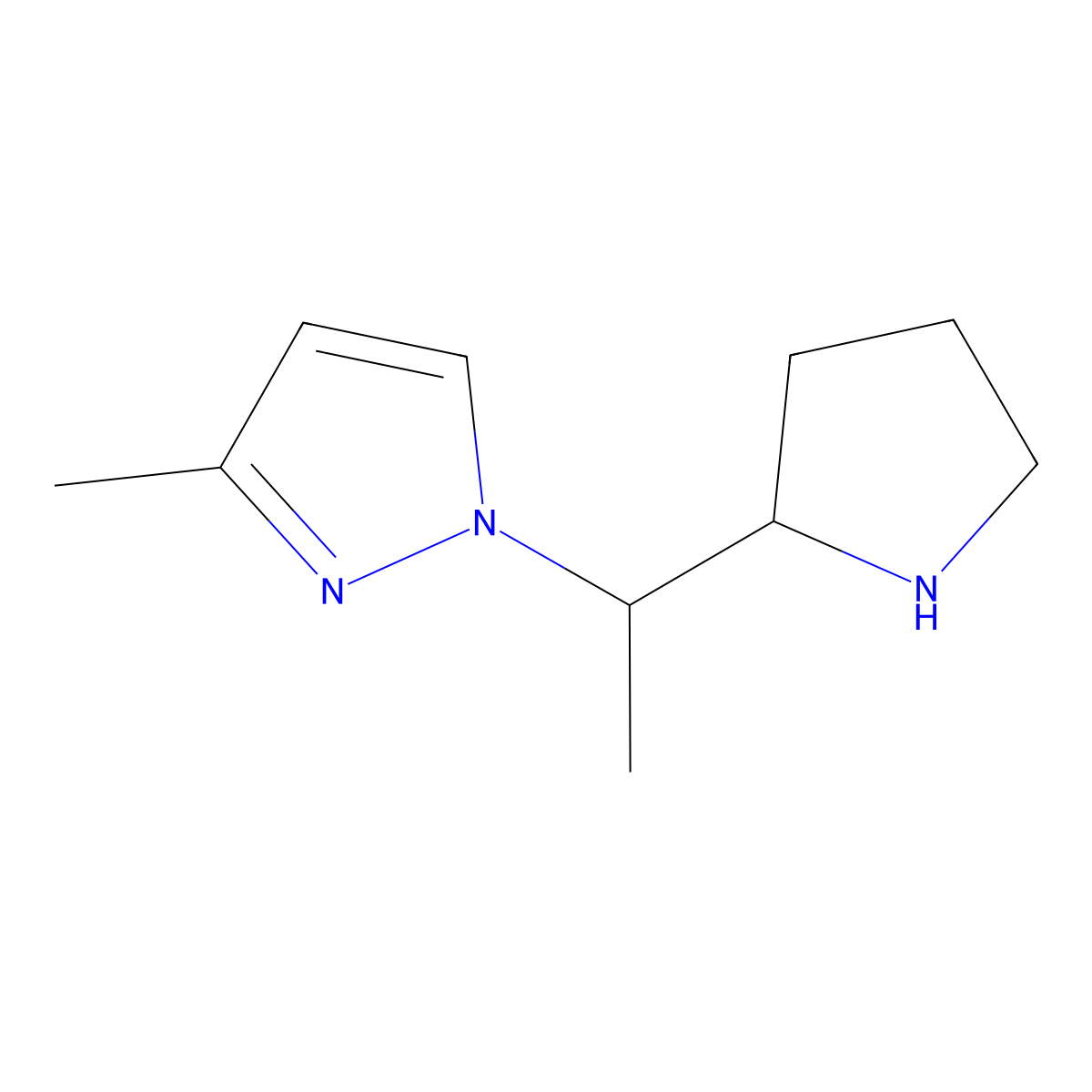 3-methyl-1-[1-(pyrrolidin-2-yl)ethyl]-1H-pyrazole molecular structure, CAS 1170031-40-9