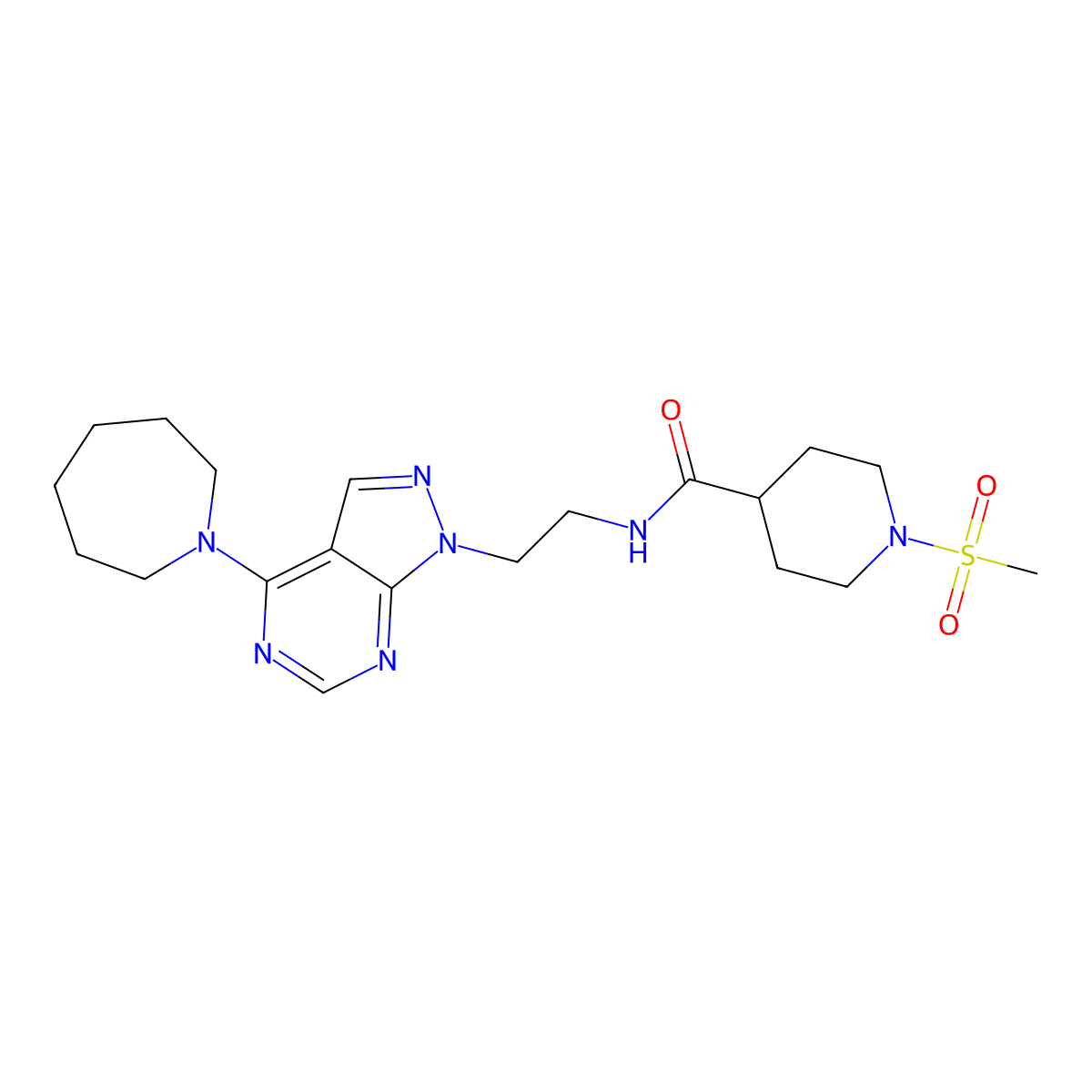 N-(2-(4-(azepan-1-yl)-1H-pyrazolo[3,4-d]pyrimidin-1-yl)ethyl)-1-(methylsulfonyl)piperidine-4-carboxamide molecular structure, CAS 1170032-44-6