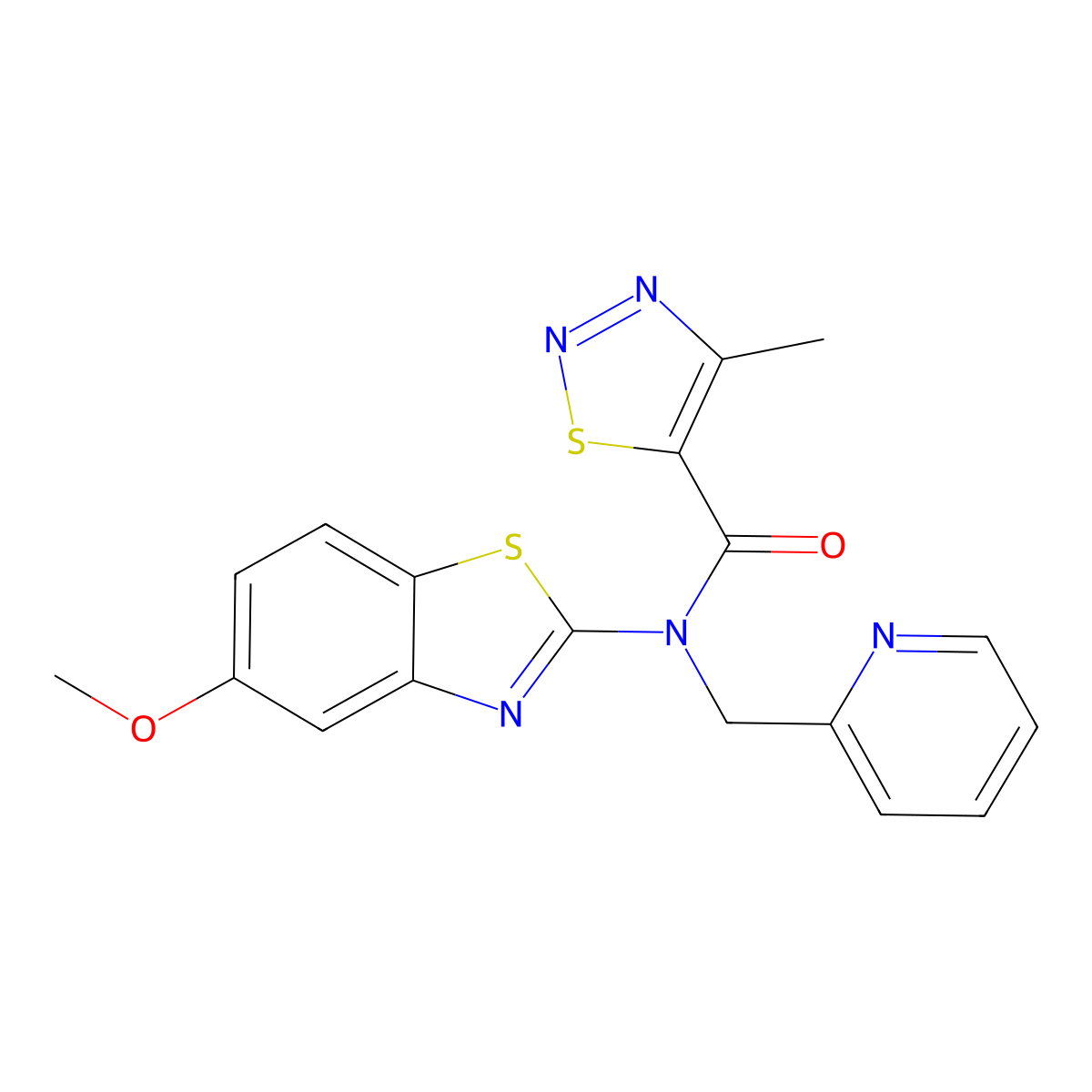 N-(5-methoxybenzo[d]thiazol-2-yl)-4-methyl-N-(pyridin-2-ylmethyl)-1,2,3-thiadiazole-5-carboxamide molecular structure, CAS 1170032-64-0