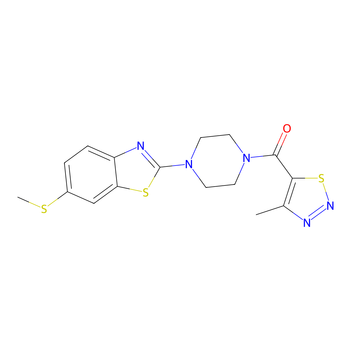 (4-Methyl-1,2,3-thiadiazol-5-yl)(4-(6-(methylthio)benzo[d]thiazol-2-yl)piperazin-1-yl)methanone molecular structure, CAS 1170032-76-4