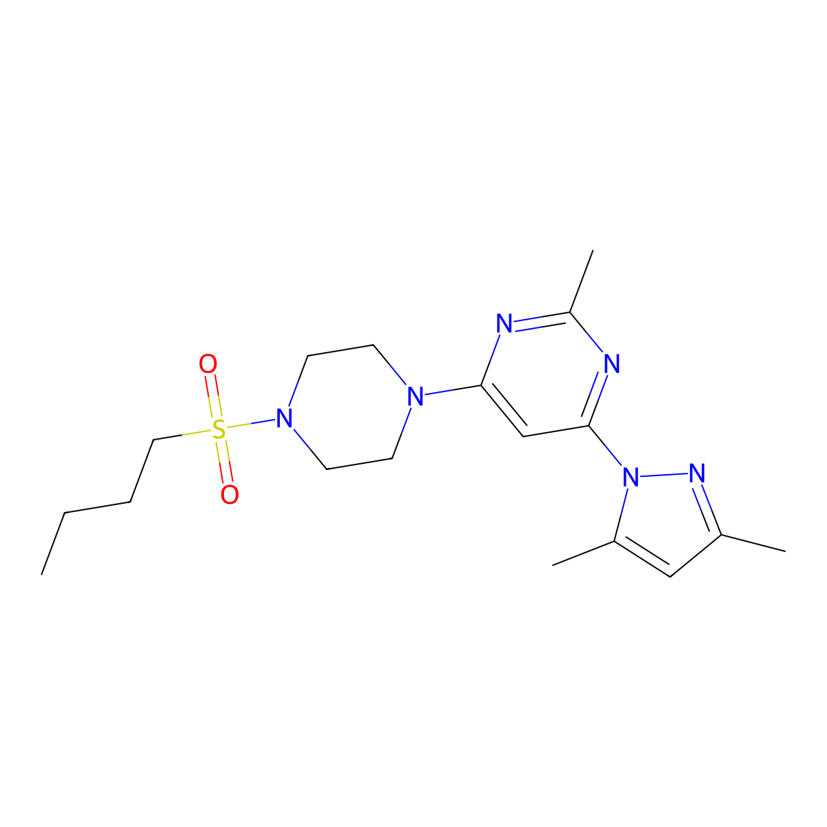 4-(4-(butylsulfonyl)piperazin-1-yl)-6-(3,5-dimethyl-1H-pyrazol-1-yl)-2-methylpyrimidine molecular structure, CAS 1170036-66-4