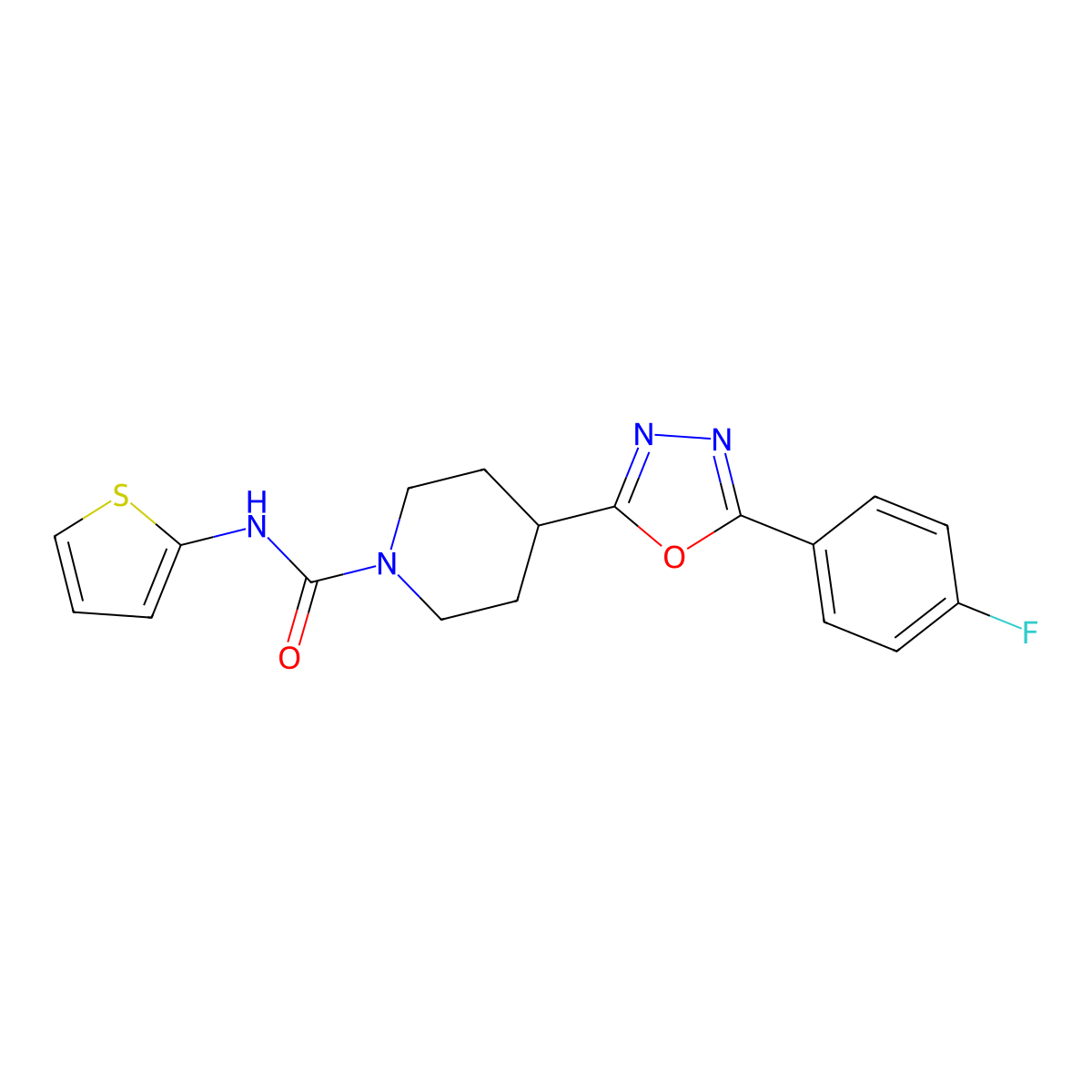 4-(5-(4-fluorophenyl)-1,3,4-oxadiazol-2-yl)-N-(thiophen-2-yl)piperidine-1-carboxamide molecular structure, CAS 1170038-31-9