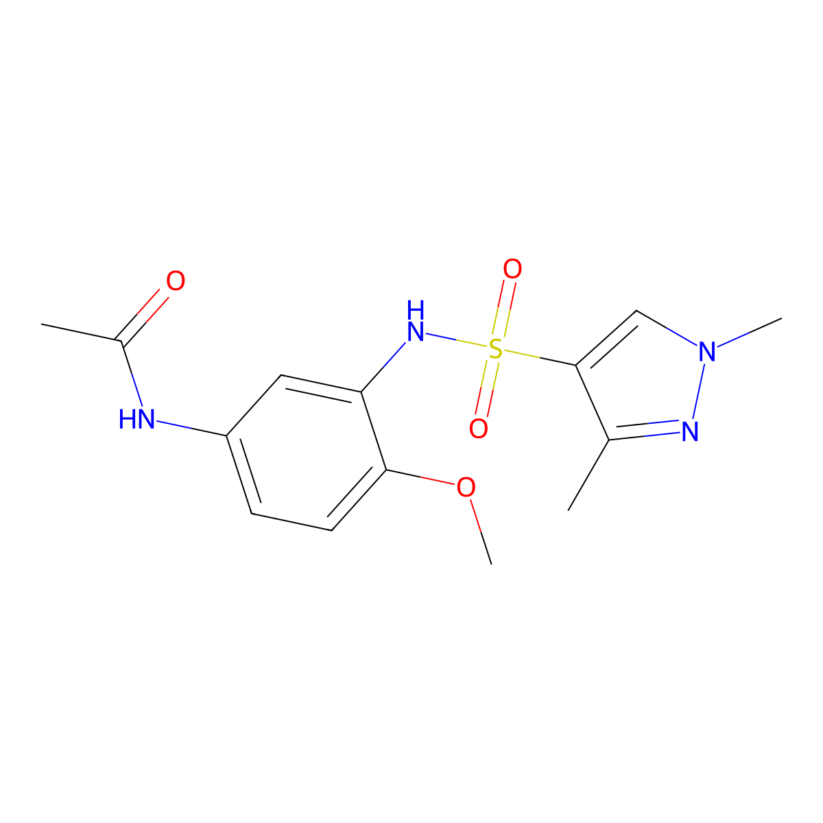 N-(3-(1,3-dimethyl-1H-pyrazole-4-sulfonamido)-4-methoxyphenyl)acetamide molecular structure, CAS 1170044-09-3