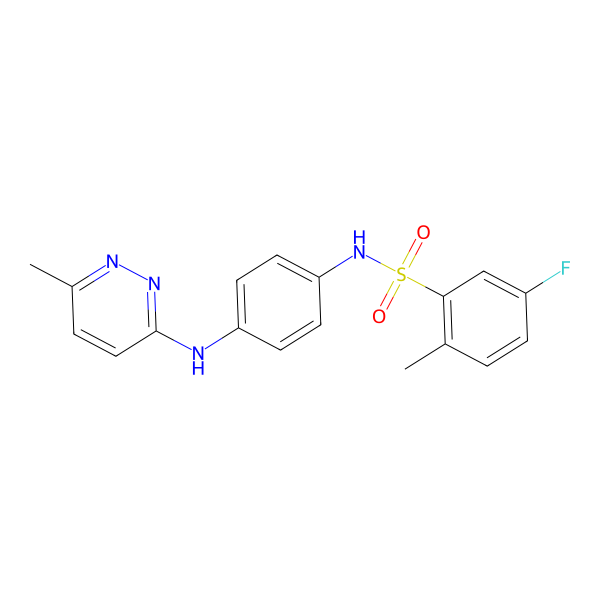 5-fluoro-2-methyl-N-(4-((6-methylpyridazin-3-yl)amino)phenyl)benzenesulfonamide molecular structure, CAS 1170044-47-9