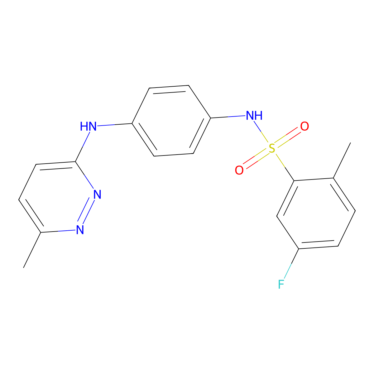 5-fluoro-2-methyl-N-(4-((6-methylpyridazin-3-yl)amino)phenyl)benzenesulfonamide molecular structure, CAS 1170044-47-9