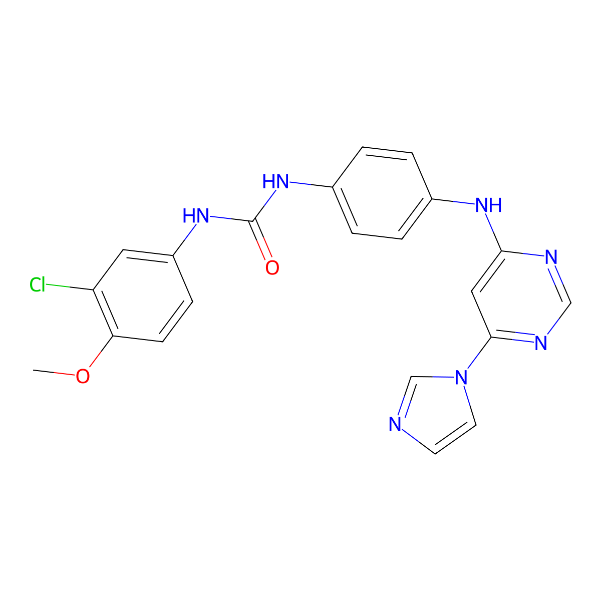 1-(4-((6-(1H-imidazol-1-yl)pyrimidin-4-yl)amino)phenyl)-3-(3-chloro-4-methoxyphenyl)urea molecular structure, CAS 1170046-43-1
