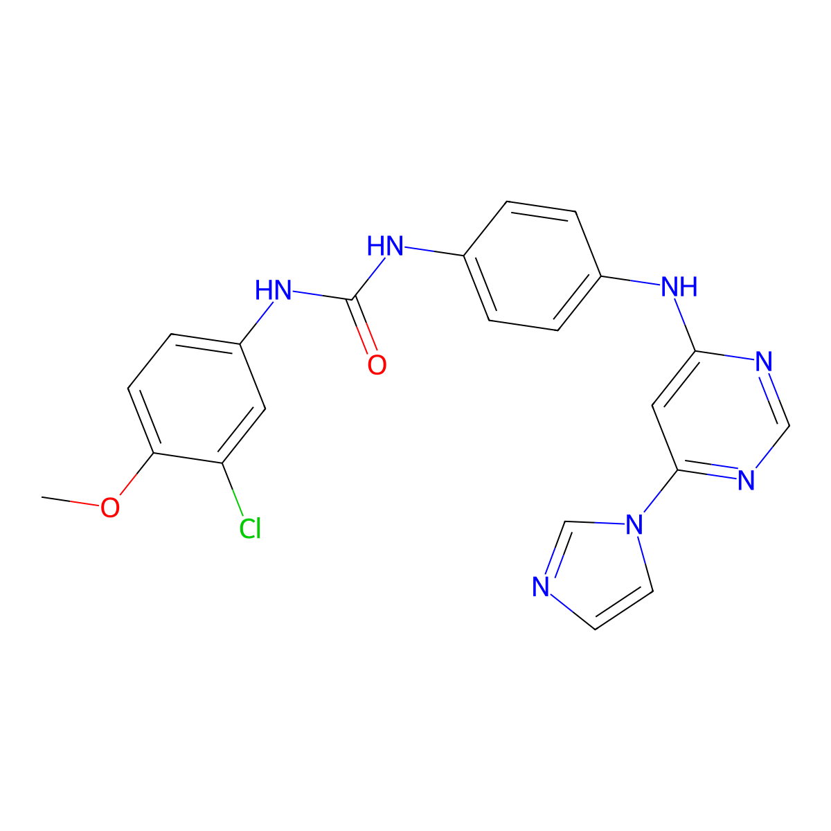 1-(4-((6-(1H-imidazol-1-yl)pyrimidin-4-yl)amino)phenyl)-3-(3-chloro-4-methoxyphenyl)urea molecular structure, CAS 1170046-43-1