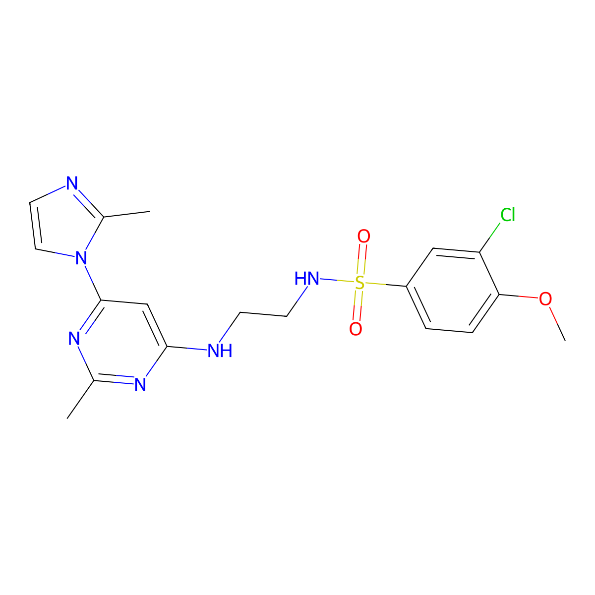 3-chloro-4-methoxy-N-(2-((2-methyl-6-(2-methyl-1H-imidazol-1-yl)pyrimidin-4-yl)amino)ethyl)benzenesulfonamide molecular structure, CAS 1170048-00-6