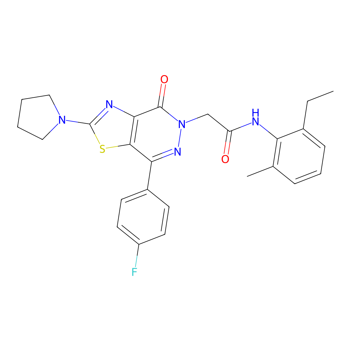 N-(2-ethyl-6-methylphenyl)-2-(7-(4-fluorophenyl)-4-oxo-2-(pyrrolidin-1-yl)thiazolo[4,5-d]pyridazin-5(4H)-yl)acetamide molecular structure, CAS 1170049-08-7