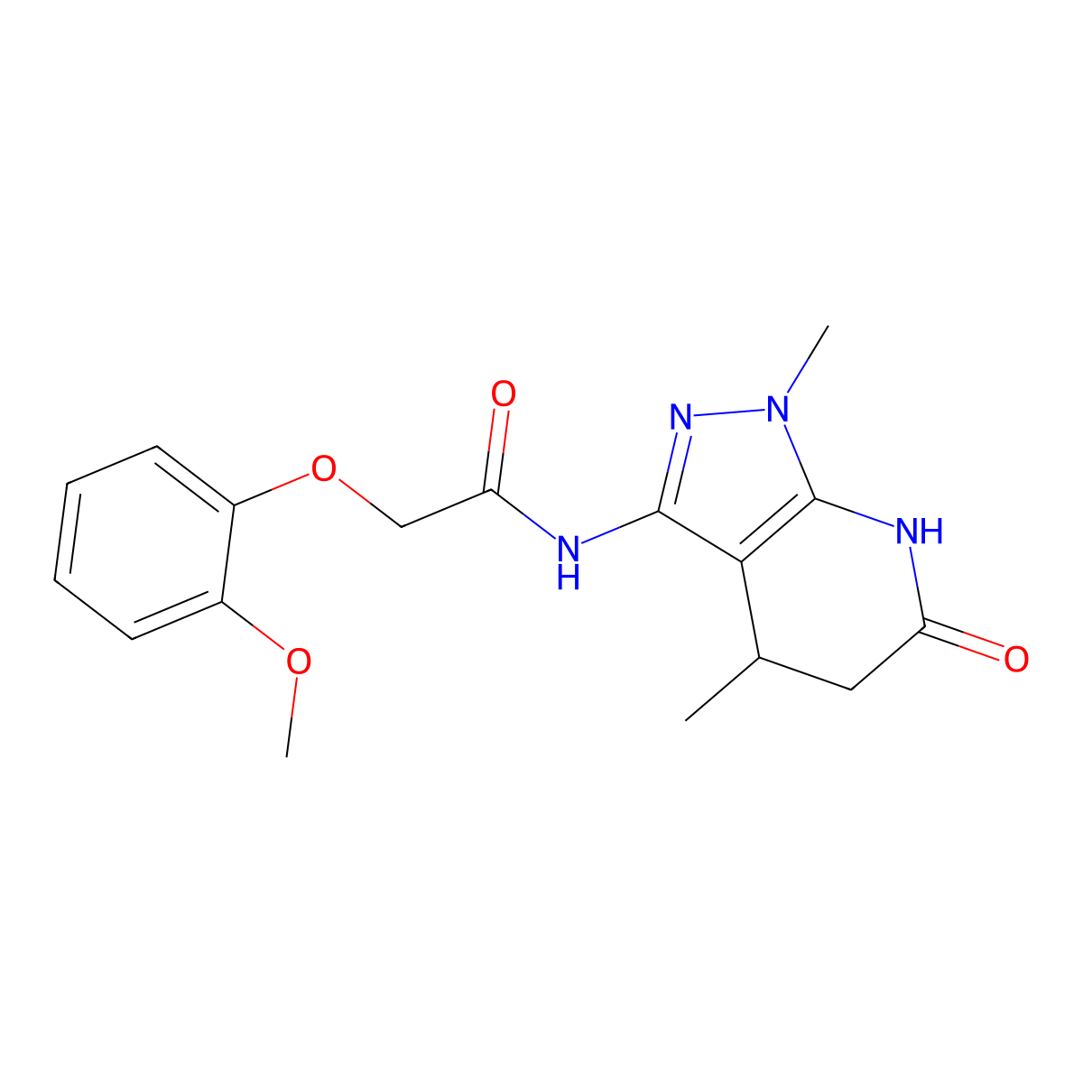 N-(1,4-dimethyl-6-oxo-4,5,6,7-tetrahydro-1H-pyrazolo[3,4-b]pyridin-3-yl)-2-(2-methoxyphenoxy)acetamide molecular structure, CAS 1170049-51-0
