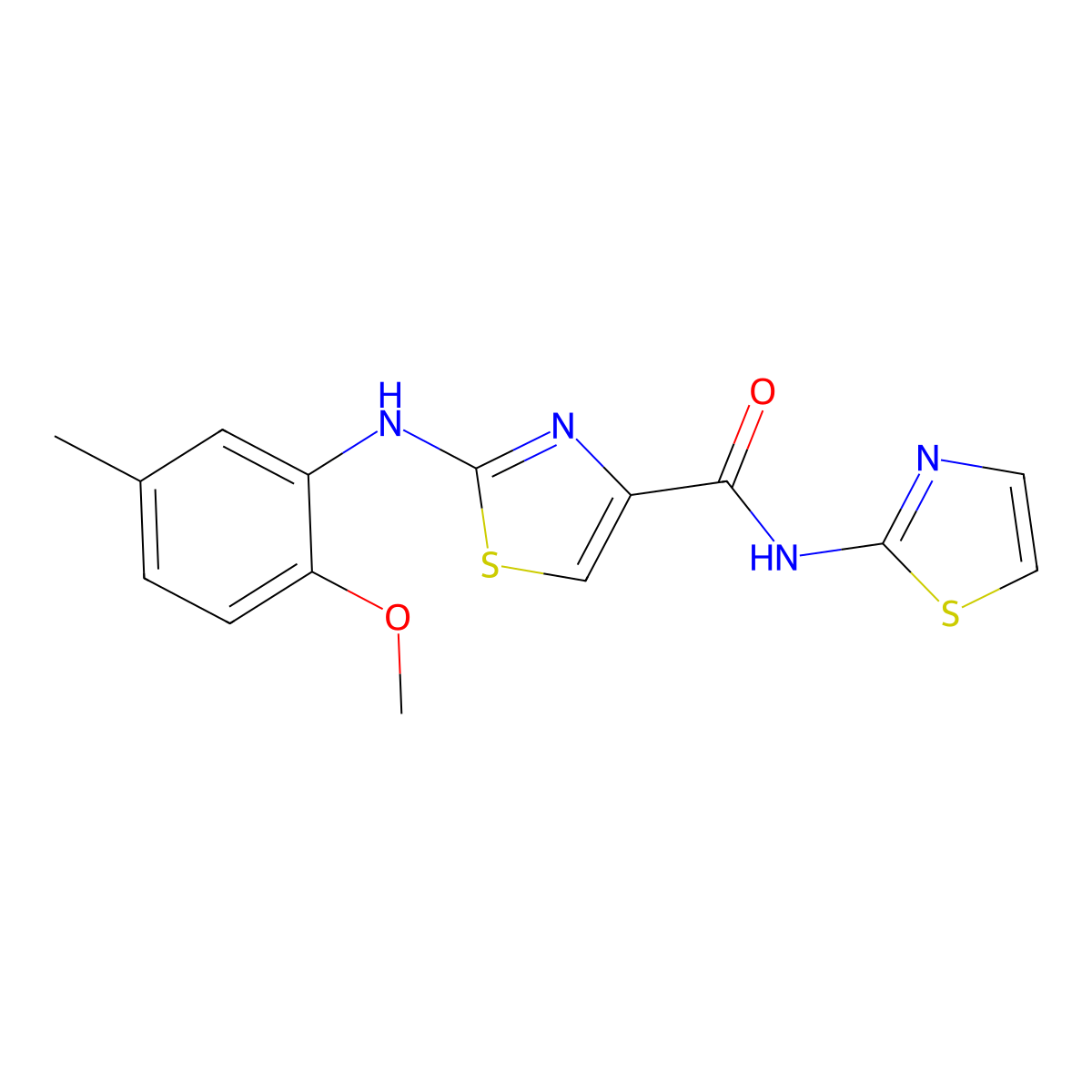 2-((2-methoxy-5-methylphenyl)amino)-N-(thiazol-2-yl)thiazole-4-carboxamide molecular structure, CAS 1170052-22-8